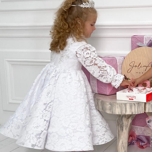 Baby lace dress long sleeve dress, white lace dress, shops flower girl dress, baby girl dress special occasion
