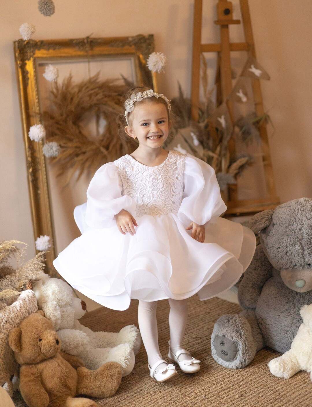 White Puffy Dress White Flower Girl Dress White Princess Etsy