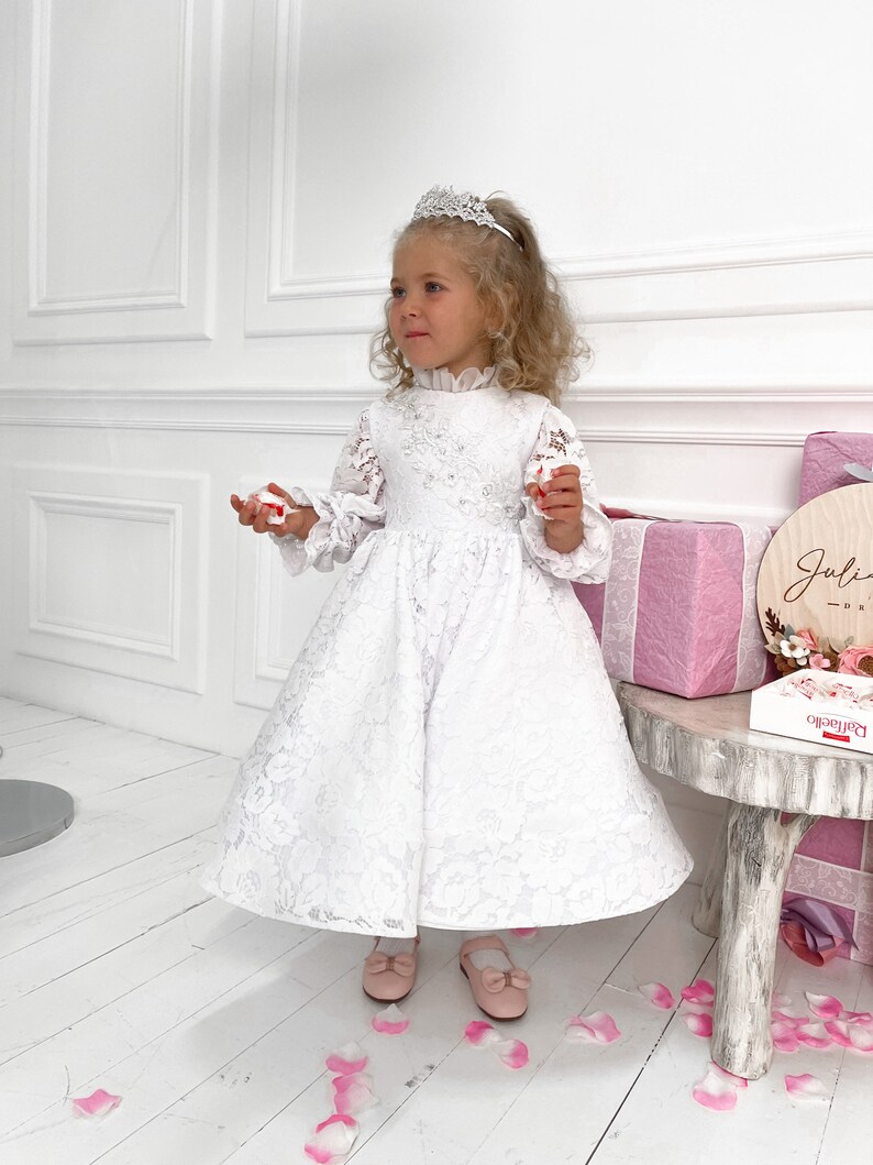 Baby lace dress long sleeve dress, white lace dress, shops flower girl dress, baby girl dress special occasion