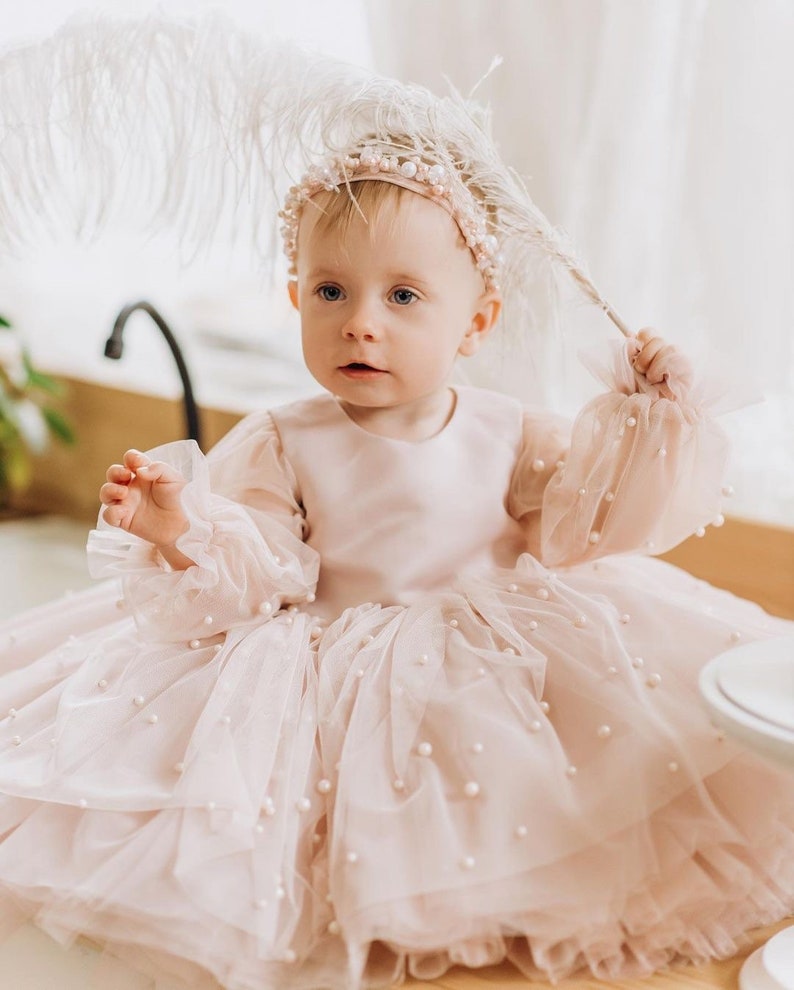 Baby Girl dress Special Occasion, First Birthday Dress, Baby Girl Party Dress, 1st Birthday Dress, Birthday Dress Girls Blush Dress zdjęcie 6