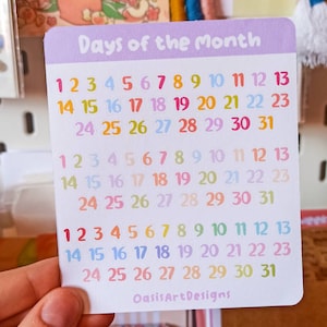 Números de pegatinas/ Días del mes / Pegatinas de colores / Escuela funcional / Vuelta al cole