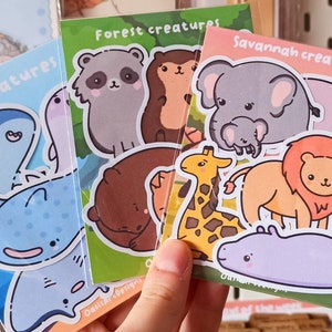 Simpatico pacchetto di animali / Adesivi kawaii / Sticker pack foresta / Adesivi Safari / Animali della savana / Creature marine / Animali marini