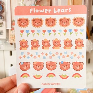 Adesivi floreali / Fogli adesivi / Adesivi decorativi / Orso carino / Decorazioni kawaii / Decorazione del diario dei proiettili