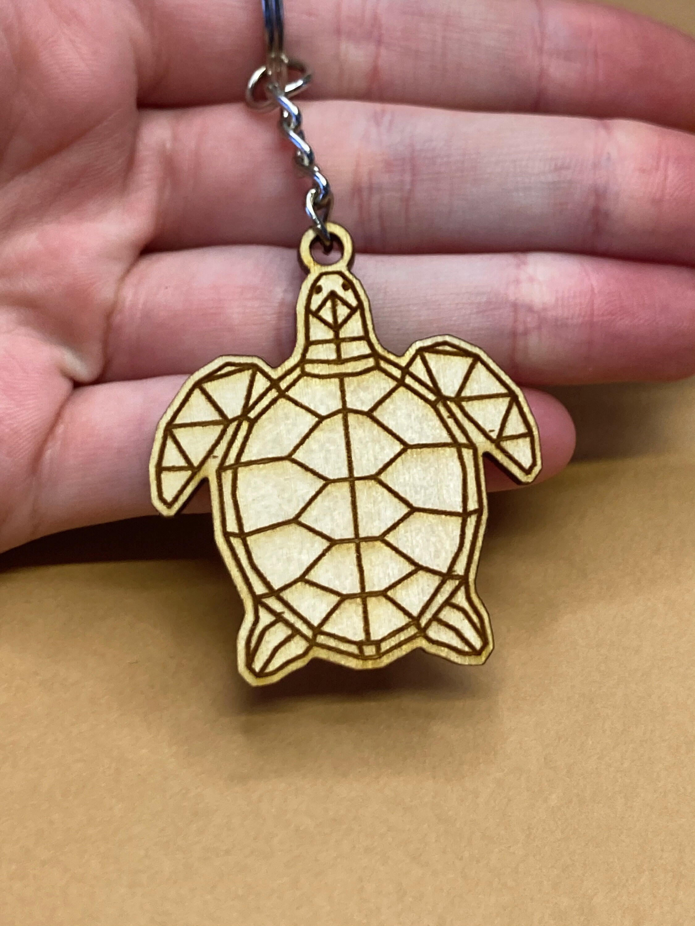 Turtle Wooden Keychain Sea Turtle Animal Keyring Polygon Etsy