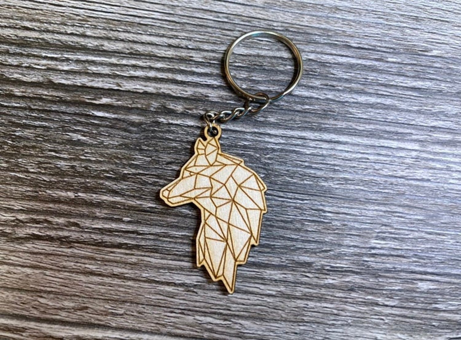 Wolf Wooden Keychain Animal Keyring Polygon Wolf Wooden Etsy