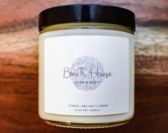 Beach House | Soy Candle | Summer Candle | Vacation Candle | Ocean Candle | Beach Life | 16oz Jar