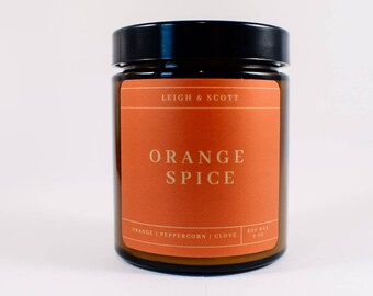 Orange Spice Candle, Eco Friendly Candle,Holiday Scented, Lux Candle, Cozy Candle, Yule Candle