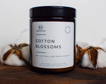 Cotton Blossoms-Hand Poured Soy Wax Candle | Clean Cotton Soy Candle | Candle Gift| Spring Candle| Spring Decor | Fresh Linen Candle