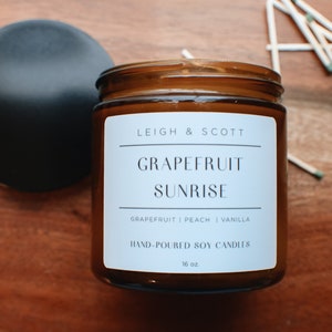 Grapefruit Sunrise, Large Hand Poured Soy Wax Candle, Candle Wedding Favor, Minimalist Candle, Handmade,Grapefruit Candle, Citrus Candle