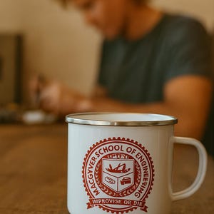 Lustiger Becher, lustige Kaffeetasse, Geschenk für Ingenieure, Soldaten, Männer Becher Humor, MacGyver School of Engineers, lustiges Camping Geschenk