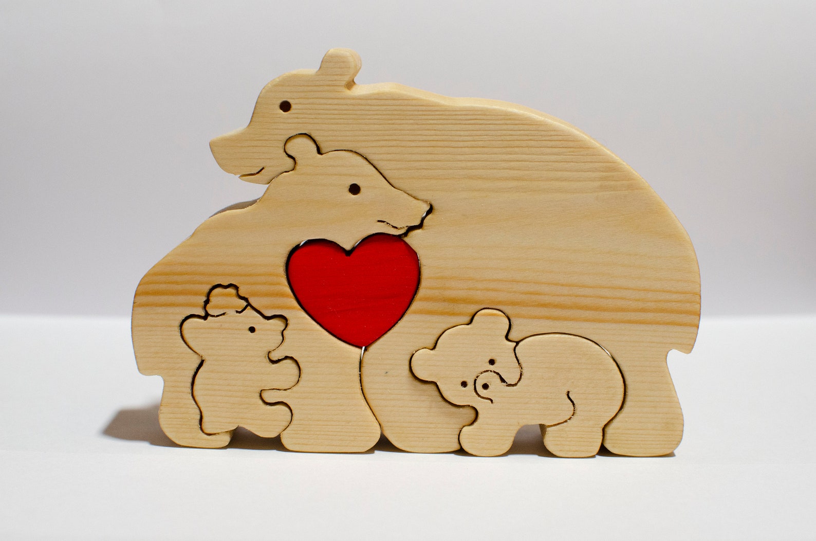 Wooden puzzle Bears family with a secret. Natural Etsy