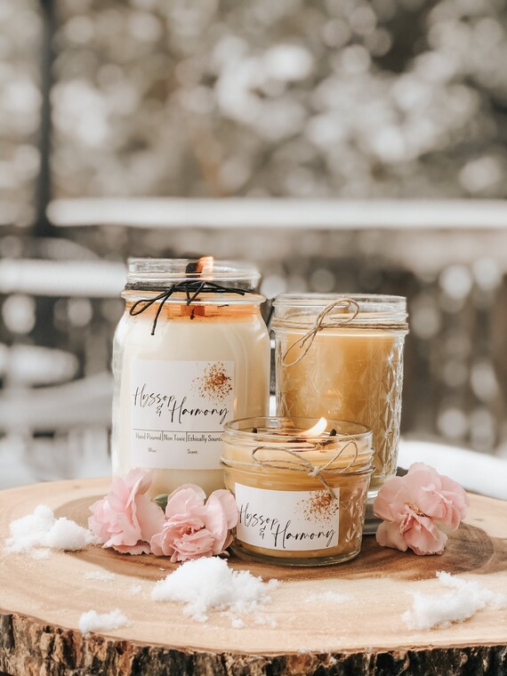 Pure Beeswax Mason Jar Candles With Wood Wicks Etsy