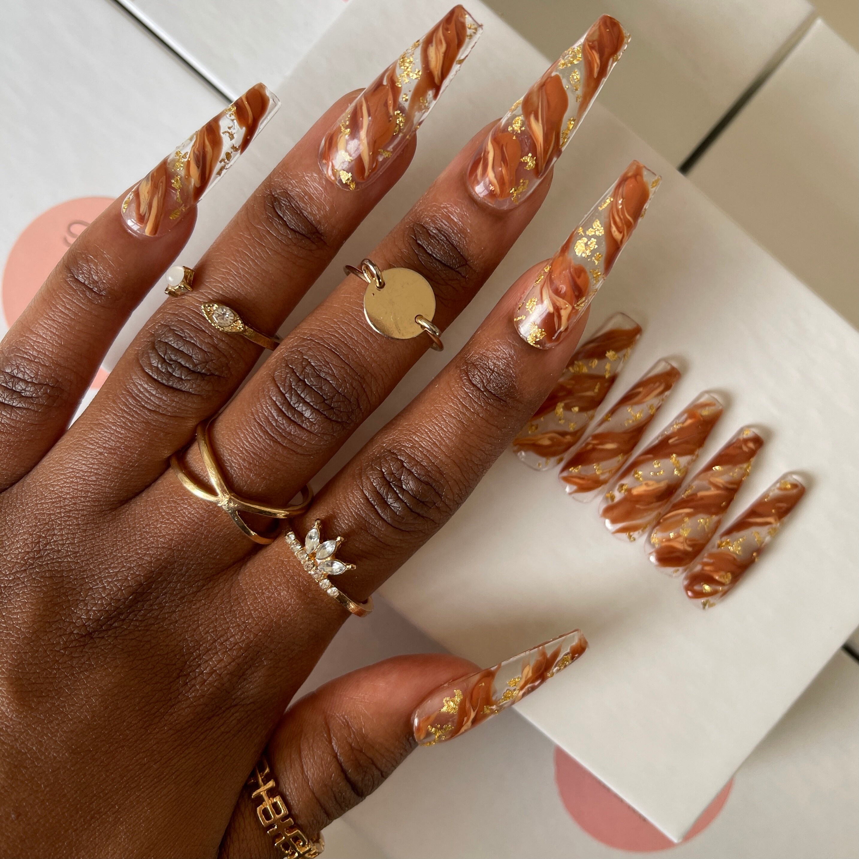 Sweet Baddie Chocolate Brown Marble Press On Nails | Etsy