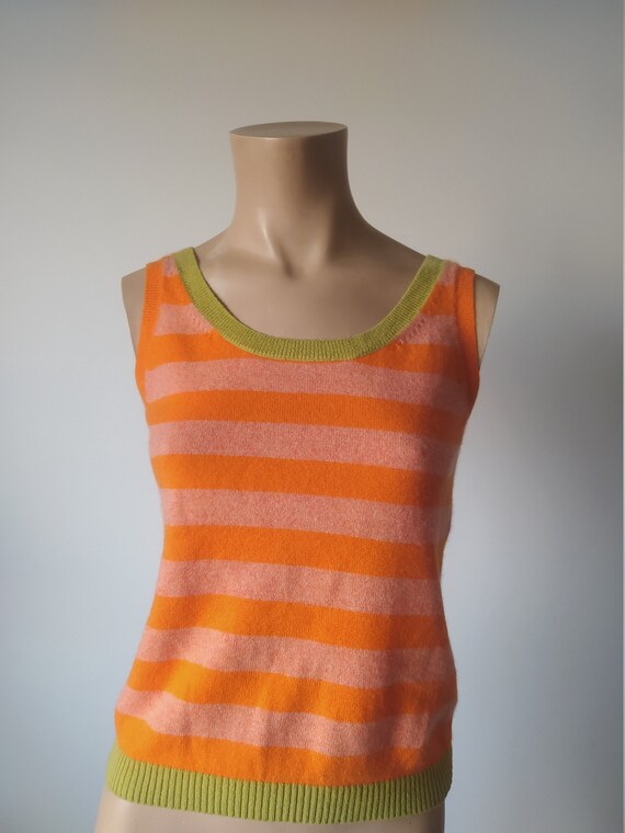 Y2k cashmere 90s style striped top vest/ orange gr