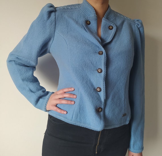80s tyrolean cardigan- vintage dirndl sweater- blu