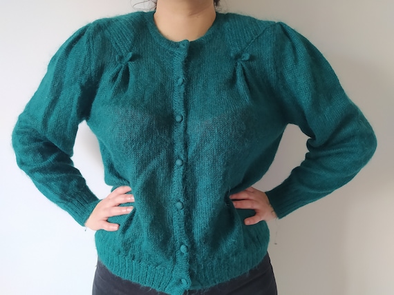 green mohair puff sleeves sweater - rare kid mohai