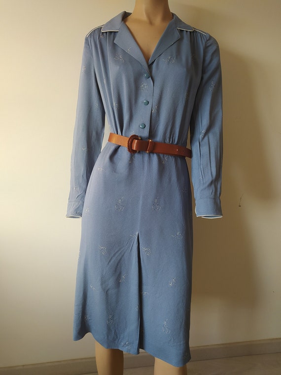 powder blue 70s dress/ 1970s dress/ made in italy