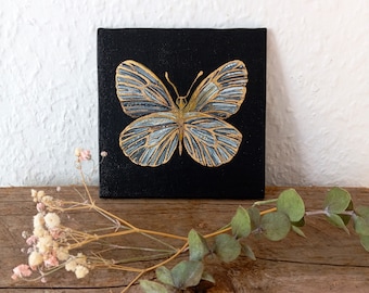 Weißer Schmetterling Goldschmetterling Minimalerei Insekten Miniaturwandkunst Originalmalerei