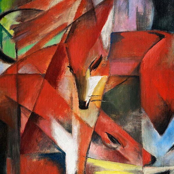 The Foxes Franz Marc Cubist Animal Painting Art Print, Framed Wall Art, Canvas, Large Tapestry