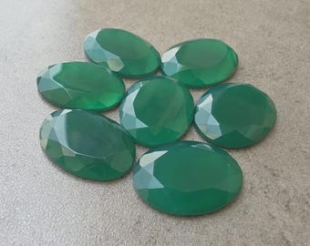 Natural Green Onyx Tablet Faceted Cut, Oval Cut Loose Gemstone, Jewelry Making (4x6mm to 10x14mm)