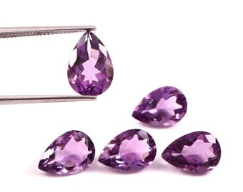 5 Piece Lot Natural Amethyst Pear Gemstones, Purple Amethyst Faceted Loose Stones (9x13MM)