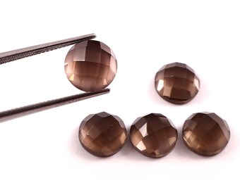 Natural Smoky Quartz Rose Cut Gemstone Lot, 5 Pcs Brown Smoky Quartz Rose Cut Cabochons, Faceted Loose Stones, Jewelry Making Supply