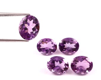 5 Piece Lot Natural Amethyst Oval Gemstones, Purple Amethyst Faceted Loose Stones (9x11MM)