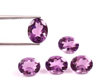 5 Piece Lot Natural Amethyst Oval Gemstones, Purple Amethyst Faceted Loose Stones (8x10MM)