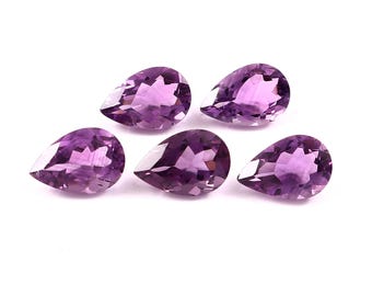 5 Piece Lot Natural Amethyst Pear Gemstones, Purple Amethyst Faceted Loose Stones (8x12MM)