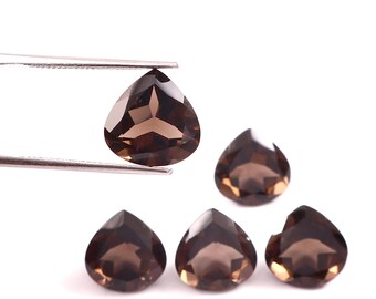 12MM Natural Smoky Quartz Heart Shape Faceted Gemstone Lot, 5 Pcs Brown Smoky Quartz  Faceted Loose Stones,Jewelry Making Supply