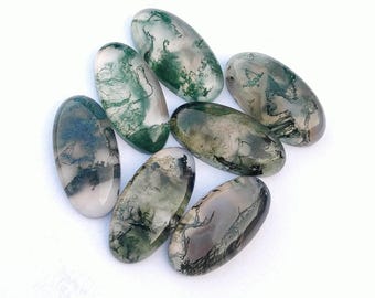 Natural Moss Agate Big Oval Cabochon , Jewelry Making (5x10MM-10x30MM)