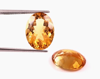 AAA+ 2 Piece Pair Natural Citrine Oval Gemstones, Citrine Faceted Loose Gemstones (12x16MM)