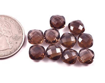 Top Quality 10 Pcs Lot Natural Smoky Quartz Cushion Briolette Faceted Cut,Smoky Loose Gemstone For Jewelry Making Size 8MM