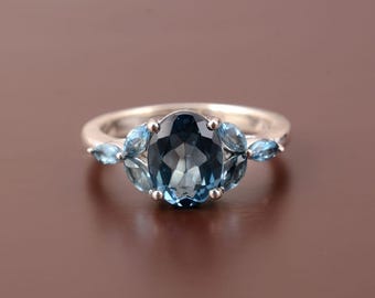 Natural London Blue Topaz Swiss Blue Topaz Ring, Blue Gemstone Ring, Statement Cocktail Ring, 925 Silver Ring, Handmade Fine Jewelry,