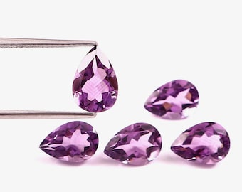 5 Piece Lot Natural Amethyst Pear Gemstones, Purple Amethyst Faceted Loose Stones (7x10MM)
