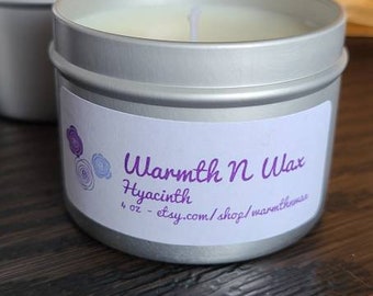 4 oz Tin Hyacinth Premium 100% All Natural Soy Wax Candle 