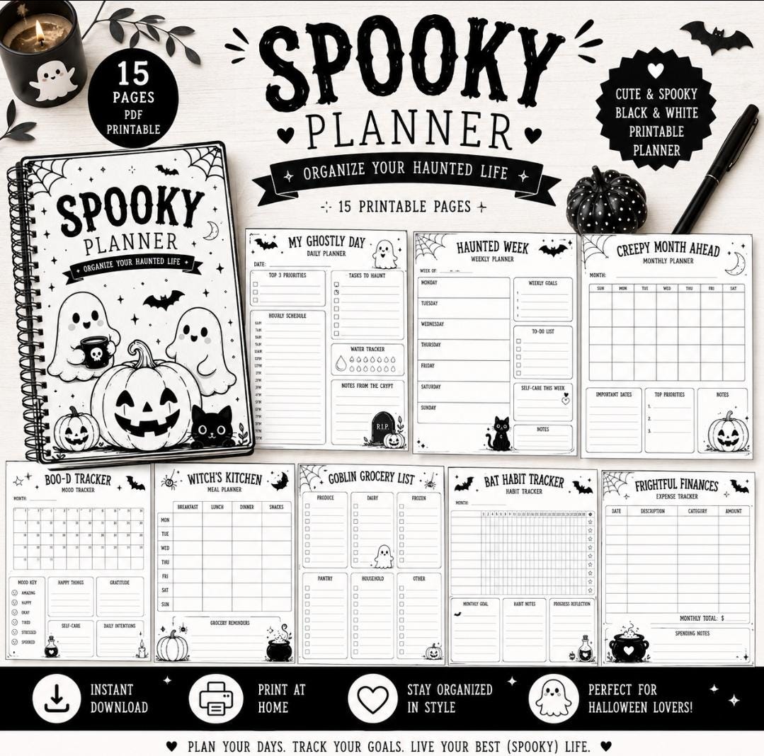 Spooky Planner Printable PDF | Halloween Planner Bundle | 15 Page ...