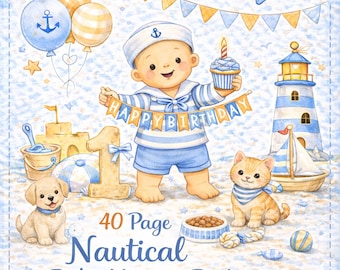 Maritimes Baby Memory Buch | 40 Seiten Segelboot Erinnerungsbuch (Digitaler Download)