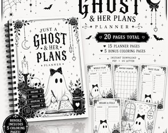 Ghost Halloween Planner | Gothic Spooky Organizer, 15 Pages + 5 Coloring Pages (Digital Download)