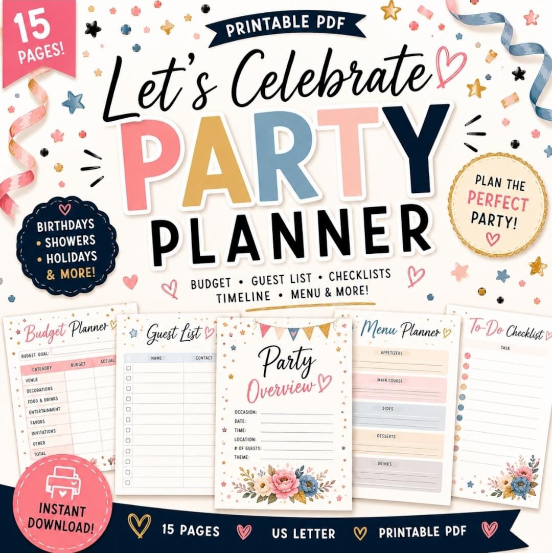 Party Planner Printable PDF | Birthday Party Planner | Event Planner ...
