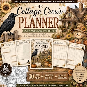 Cottage Crow Planner | Halloween, Fall, Cottagecore PDF (Instant Download)