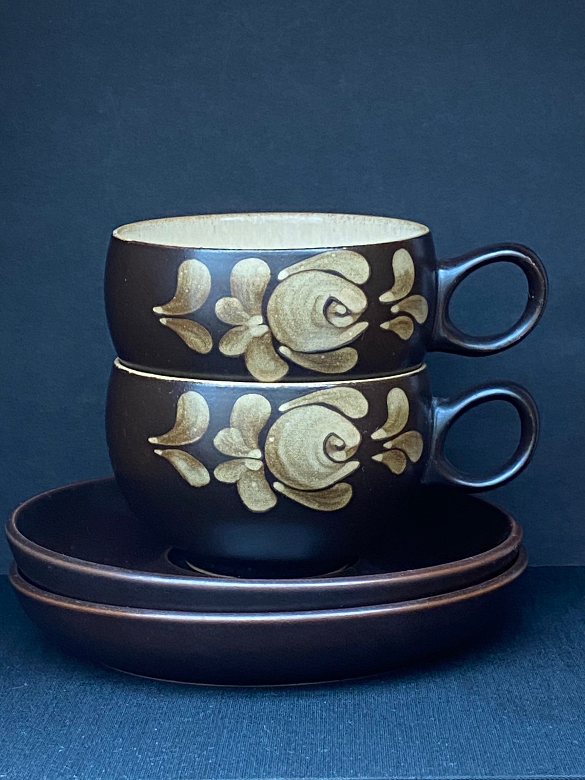 VINTAGE Denby tea/ coffee cups with saucers. In the Etsy