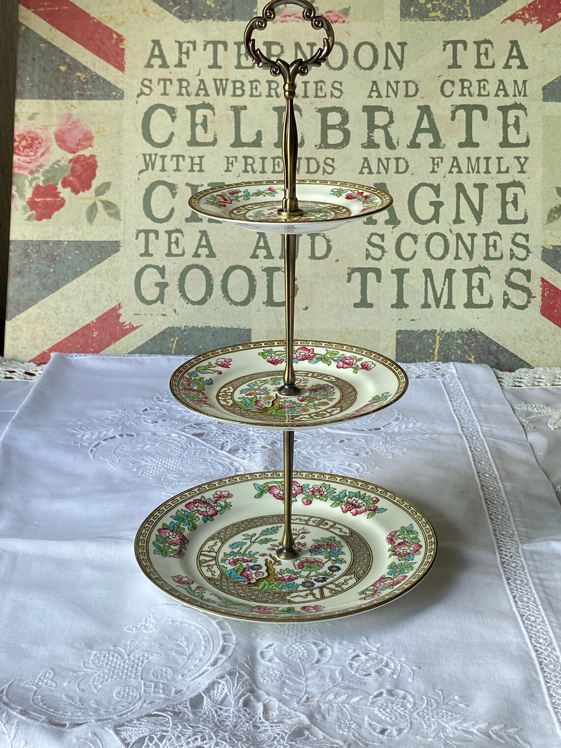 VINTAGE three tiered cake stand. The Indian Tree design from Etsy