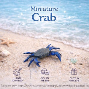 Crab Miniature, Dollhouse Decor, Diorama Accessory, Collectible Display, Little, Blue Crab, Seaside, See Life, Beach