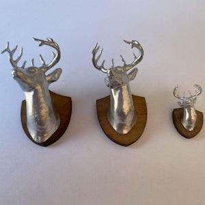 1/12 Painted Miniature Stag Head Wall Decor | Deer Head with Wood Base | Tiny Dollhouse Accessory | Small Animal Decor in 3 Sizes