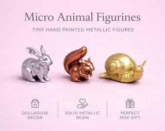 Miniature Squirrel Rabbit Snail, Tiny Animal Figurine, Dollhouse Decor, Diorama Accessory, Woodland, Mini Animal Figurine, Tiny Charms