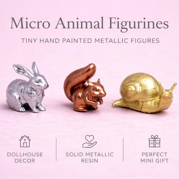 Miniature Squirrel Rabbit Snail, Tiny Animal Figurine, Dollhouse Decor, Diorama Accessory, Woodland, Mini Animal Figurine, Tiny Charms