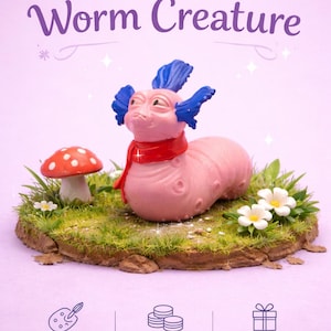 Gusano mágico en miniatura, decoración para casa de muñecas, accesorio para diorama, pieza de colección, pequeño, extraño, gusano con bufanda roja, laberinto, fantasía