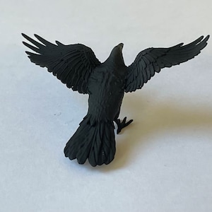Miniature Black Crow with Wings Spread | Tiny Bird Figurine | Accessory