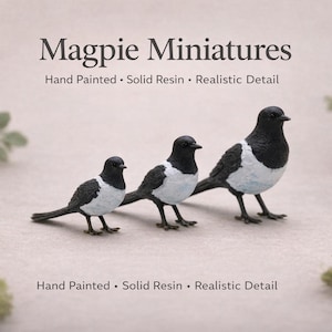 Realistic Magpie Miniature, Tiny Animal Figurine, Dollhouse Decor, Diorama Accessory, Bird, Miniature Birds, Bird Figurine